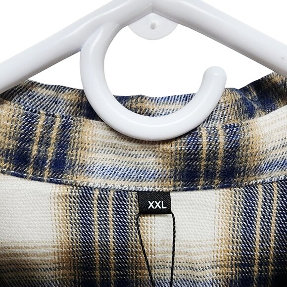 Chyrri Mens Plaid Shirt Size XXL Long Sleeve Blue Beige Button-Down - Picture 3 of 7
